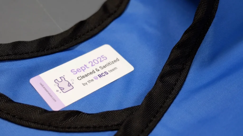 RCS Cleaning Tag on a lead apron